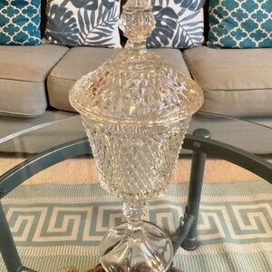 Vintage Large 15-1/2” Indiana Glass Tiara Diamond Point Apothecary Jar